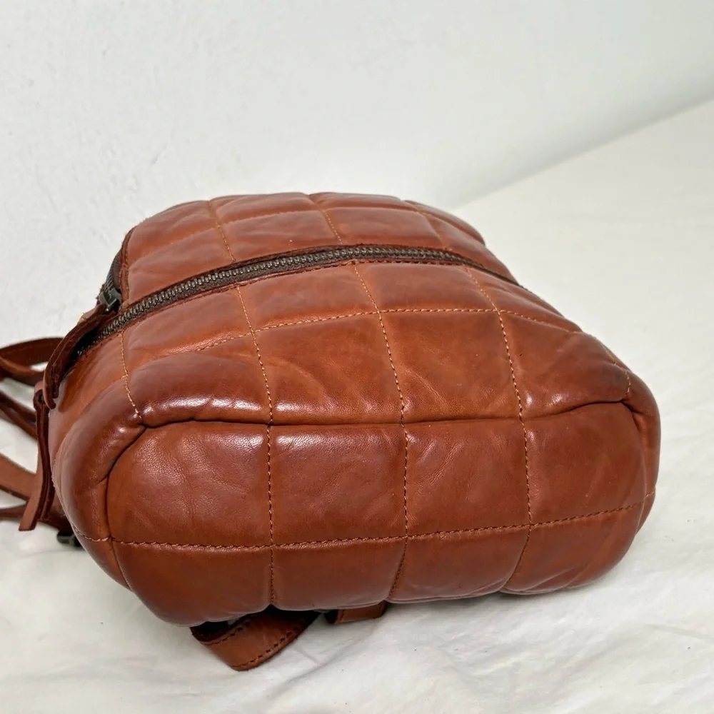 HARBOUR 2nd Small Leather Quilted Backpack Bag Cognac Whiskey Brown